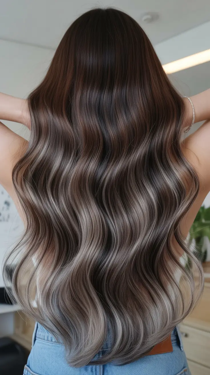 fall brunette hair color ideas Soft Frosted Brunette with Mushroom Ends