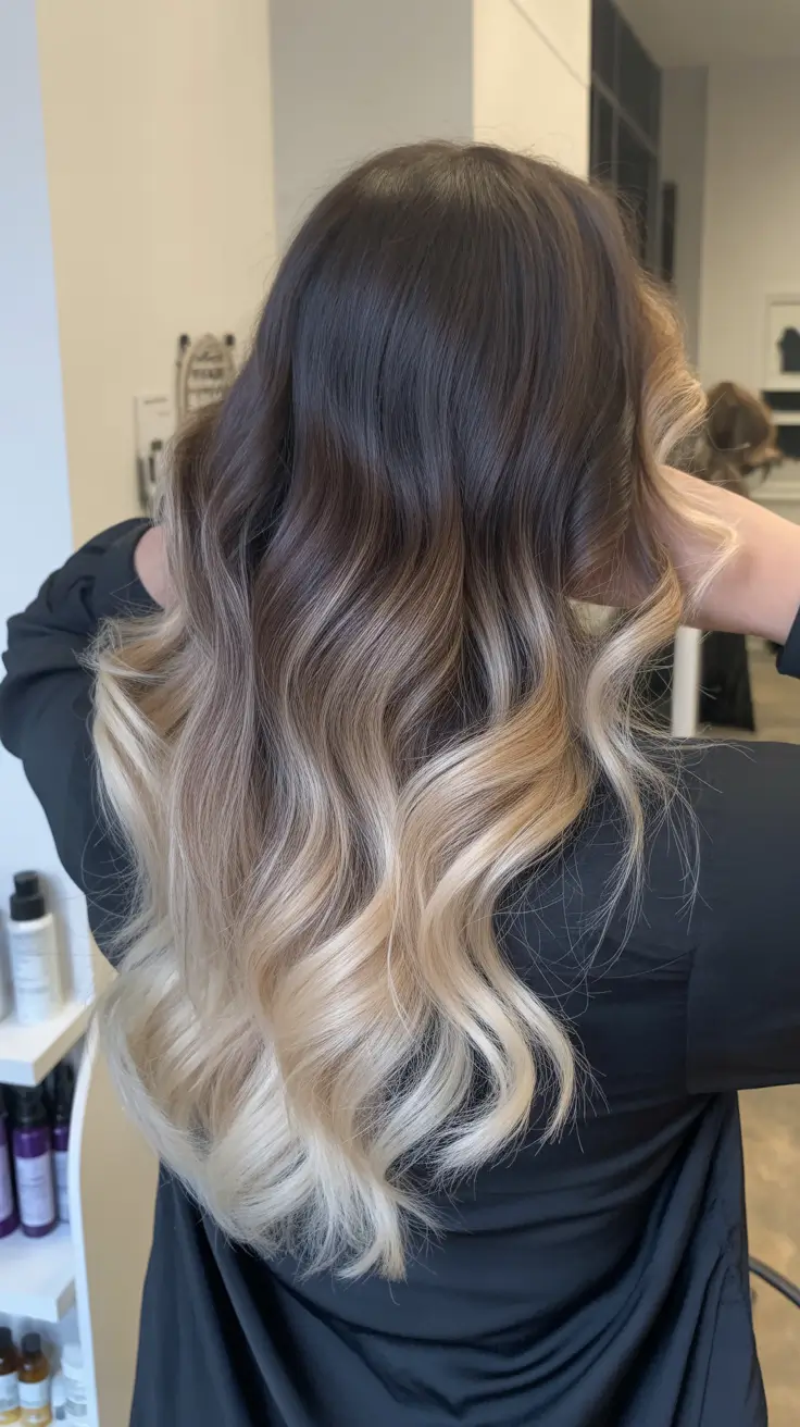 fall brunette hair color ideas Dark Roast Waves with Vanilla Ends