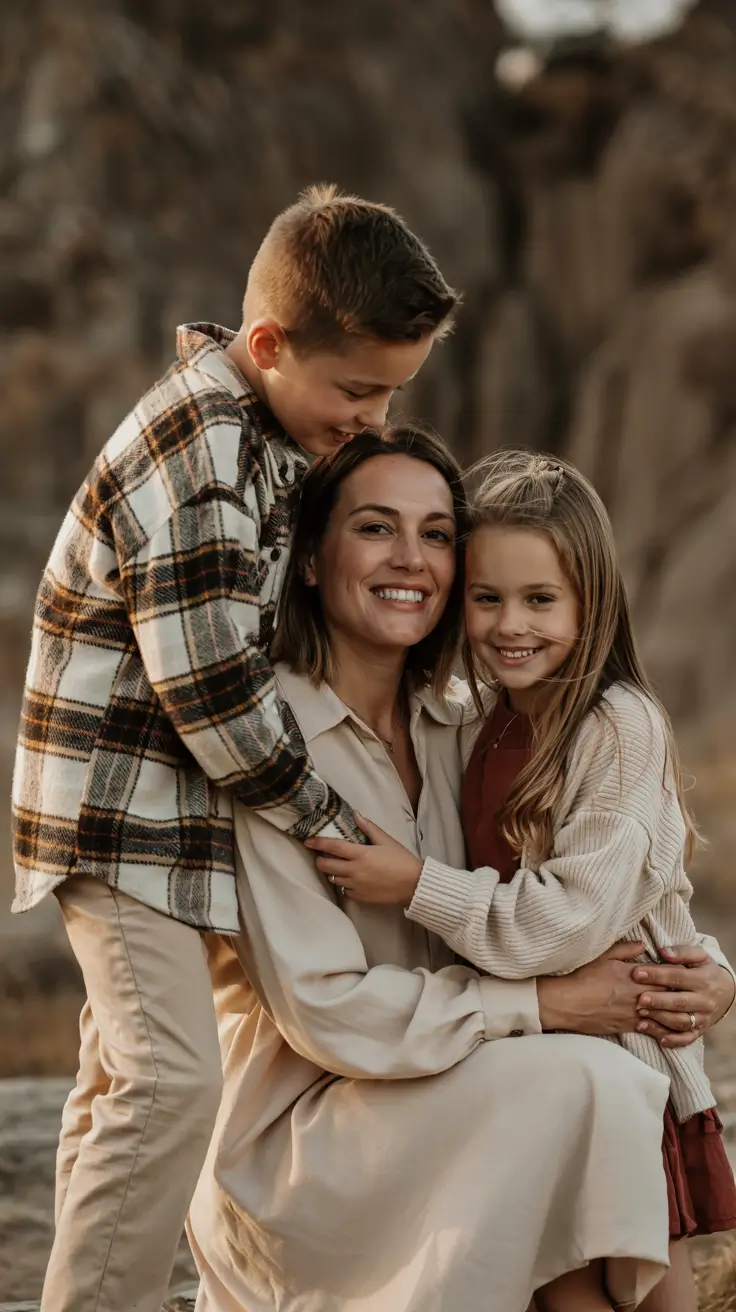 fall family photo outfits Layered Plaid and Natural Warmth