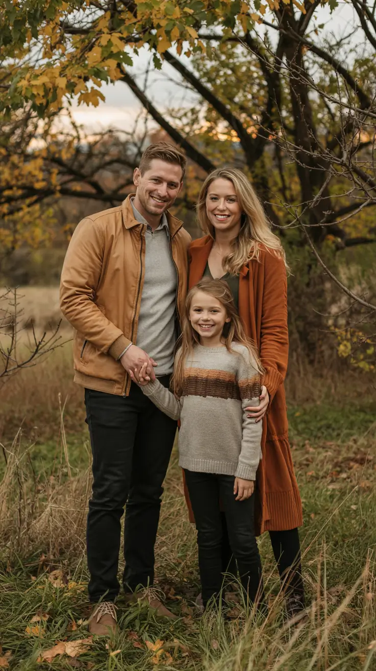 fall family photo outfits Layered Textures in Rust and Camel