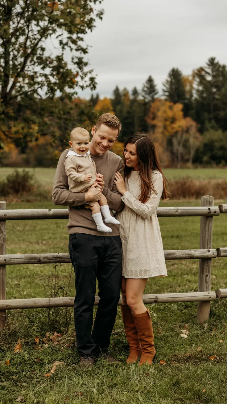 fall family photo outfits Classic Neutrals with Tall Boot Energy