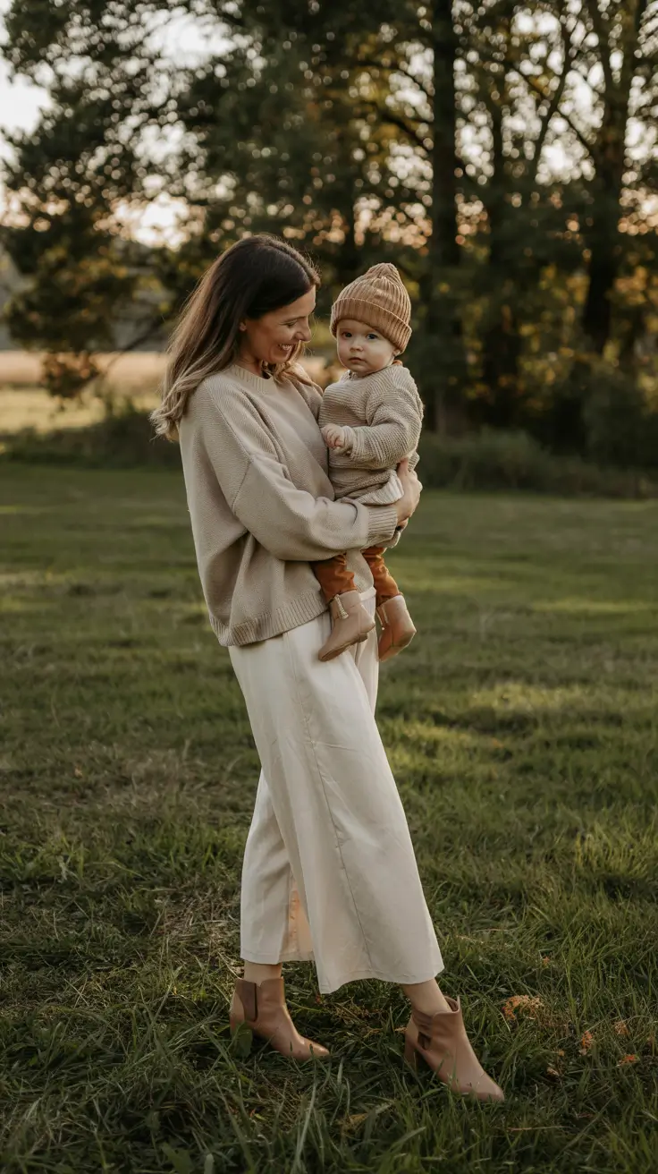 fall family photo outfits Cream and Knit for Mother-Child Glow