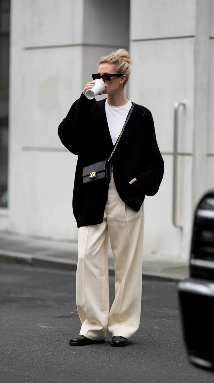 fall fashion outfits Oversized Knits and Cream Trousers for Effortless Fall Chic