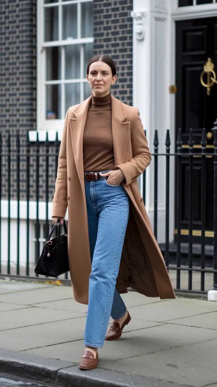 fall fashion outfits The Camel Coat and Turtleneck Duo for Iconic Warmth