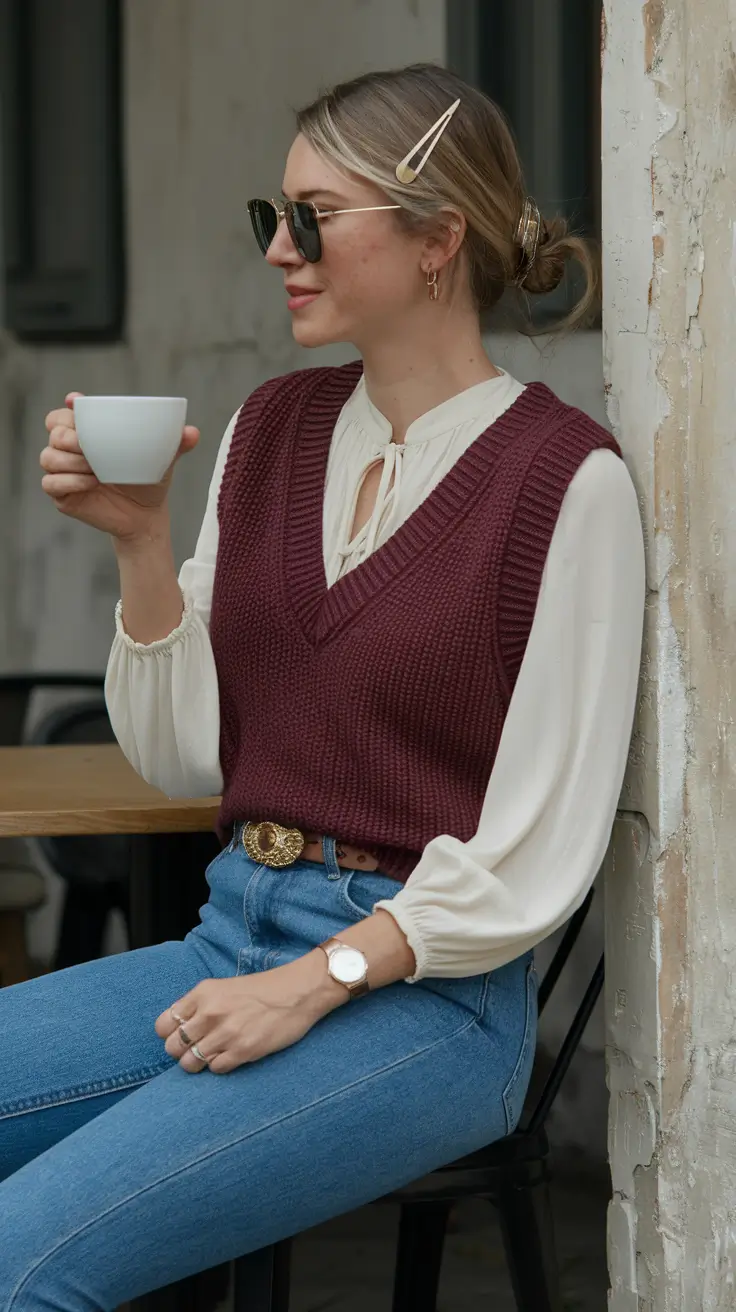 fall fashion outfits Vintage Knit Vests and Classic Denim Revival