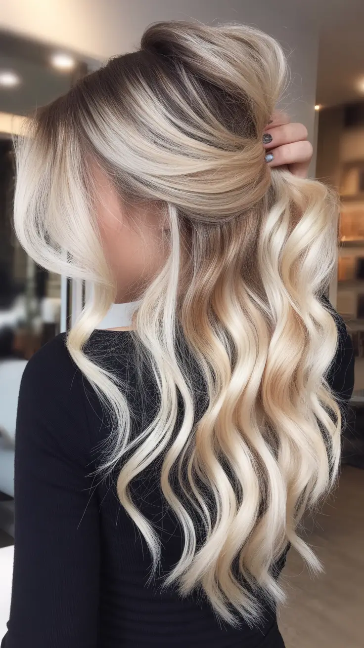 fall hair color for blondes Half-Up Glamour with Dimensional Waves
