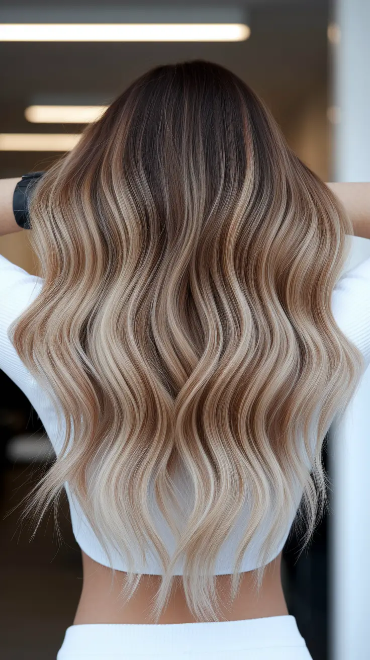 fall hair color for blondes Chocolate-Cream Balayage with Lived-In Movement