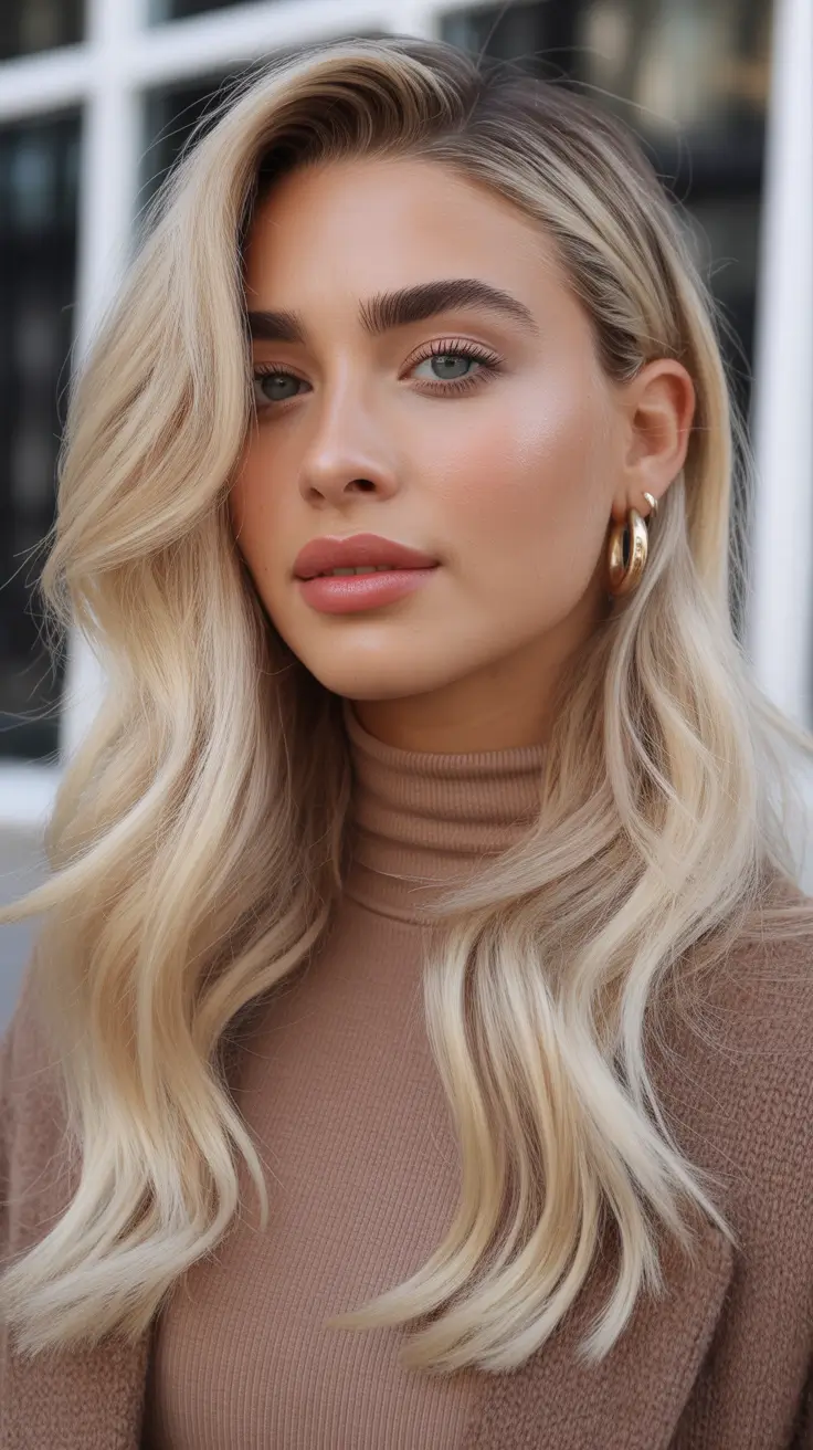 fall hair color for blondes Smooth Side Part with Root Shadow and Warm Finish
