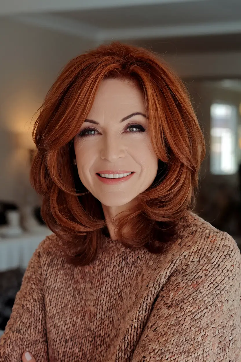 fall brunette hair color ideas for women over 40 Cinnamon Chestnut Layers with Mega Volume