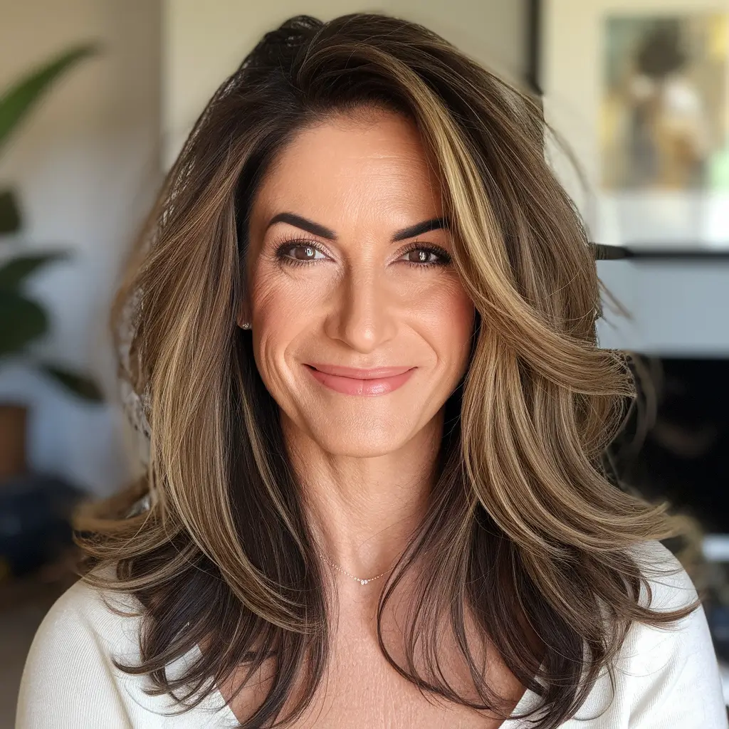 fall hair color for women over 40 colour shoulder length Ash Walnut Blowout with Crown Volume