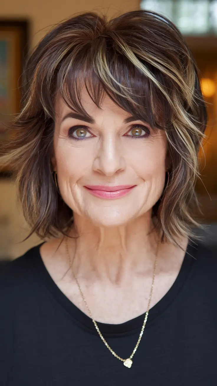 fall hair color for women over 40 haircolor Layered Espresso Pixie with Wheat Highlights