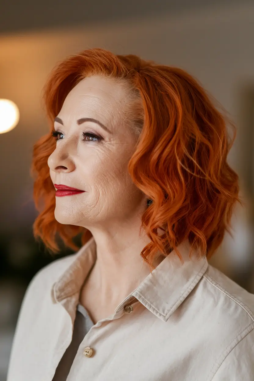 fall hair color for aging women over 40 Spicy Copper with Soft Curls