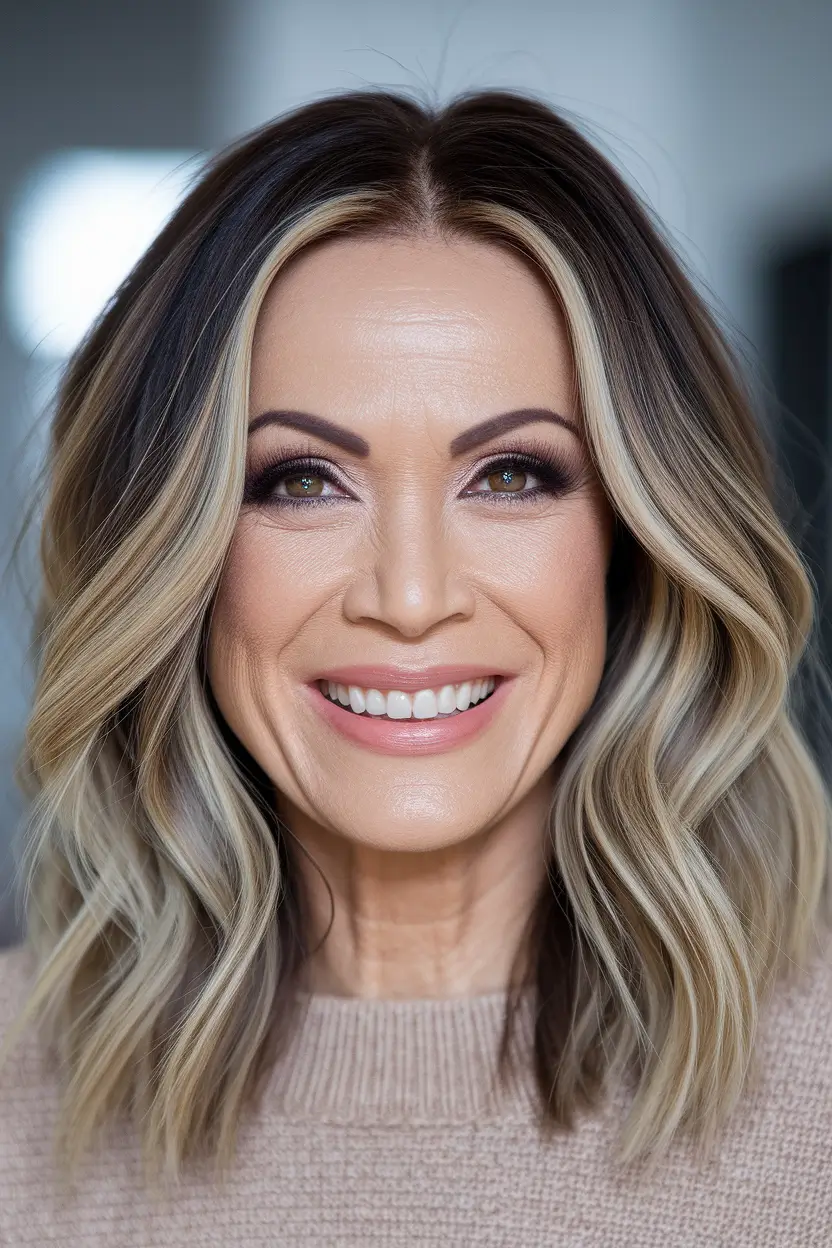 fall blond hair color ideas for women over 40 Dimensional Blonde Lob with Cool Tones