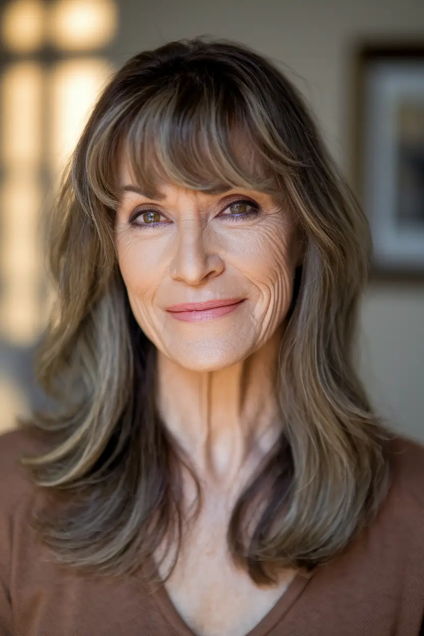 fall hair color for women over 40 colour classy Neutral Ash with Wispy Bangs