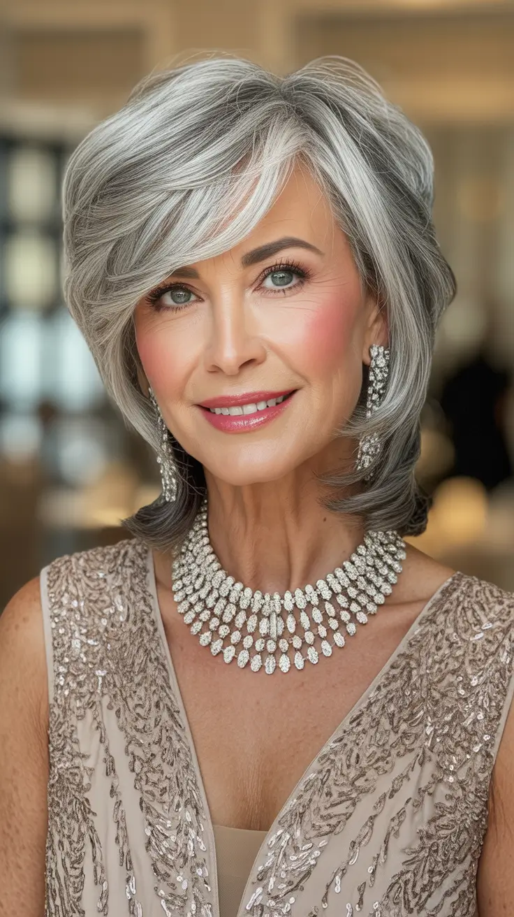 fall hair color for women over 60 Silver Frost Elegance with Dimensional Shine