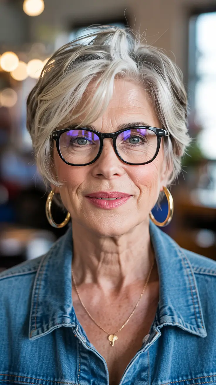 fall hair color for women over 60 Platinum Pixie with Edgy Silver Accents
