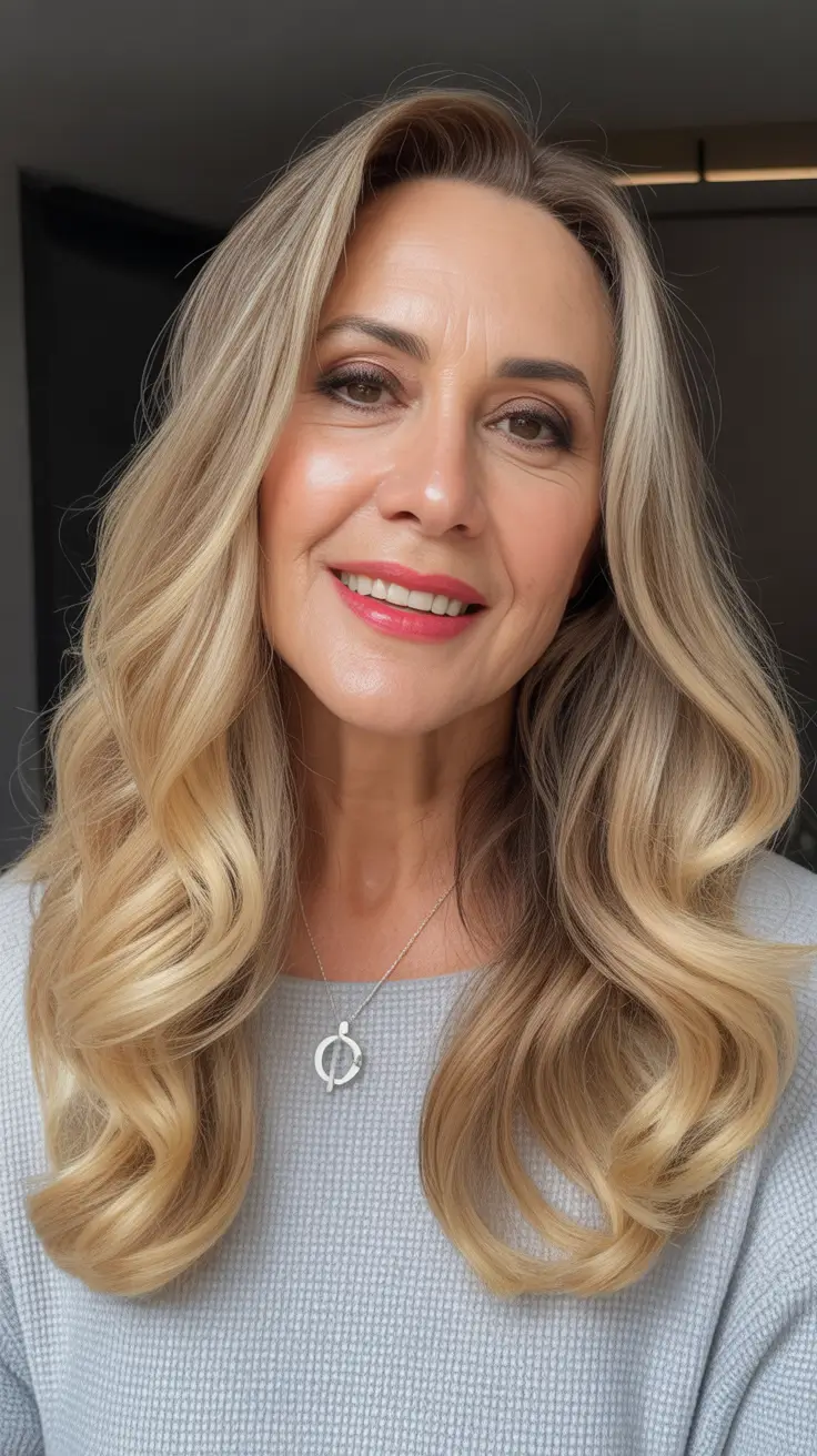 fall hair color for women over 60 Golden Blonde Curls with Warm Undertones