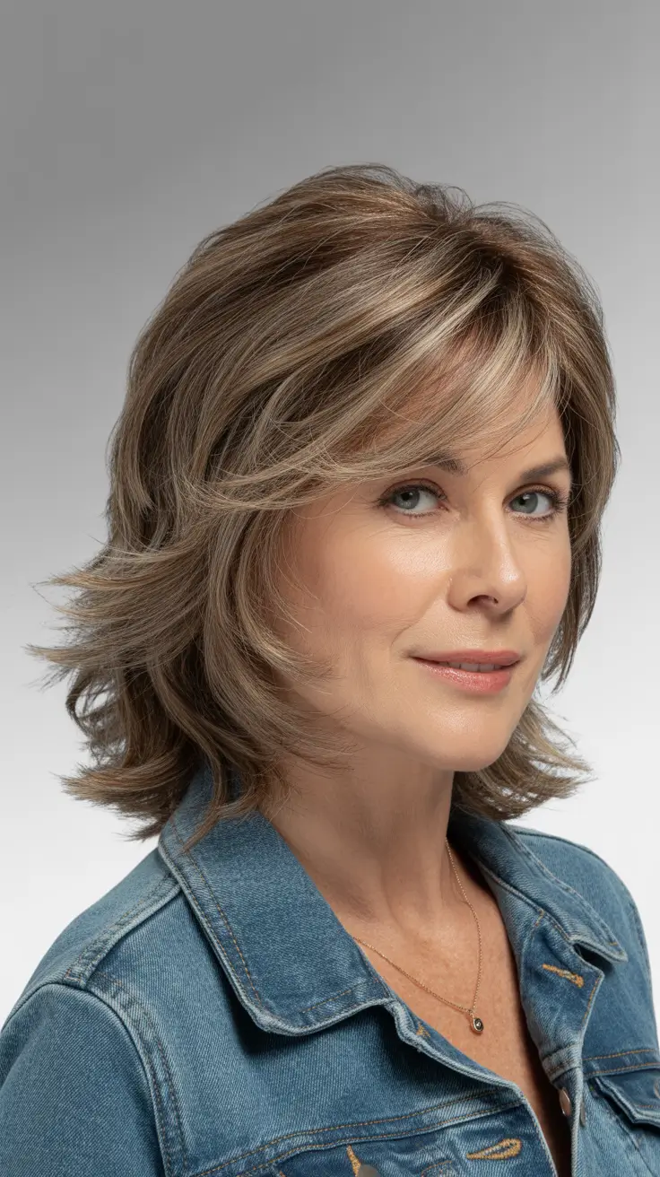 fall hair color for women over 60 Textured Mushroom Bob with Subtle Caramel Threads