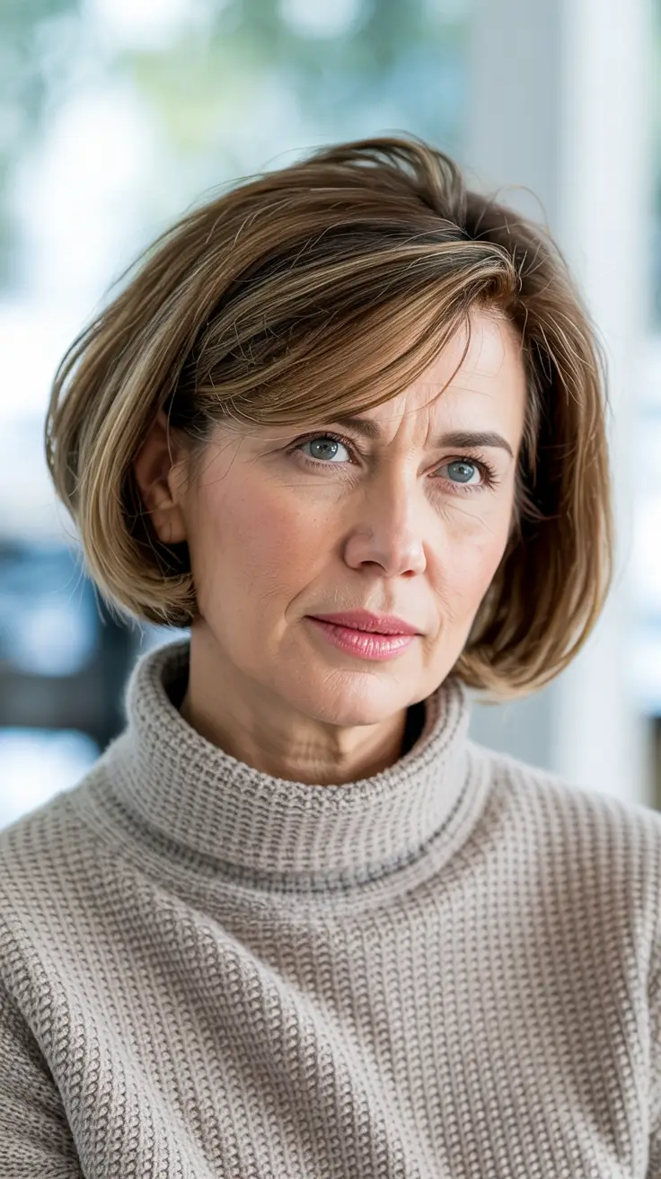 fall hair color for women over 60 Classic Beige Bob with Face-Framing Lights