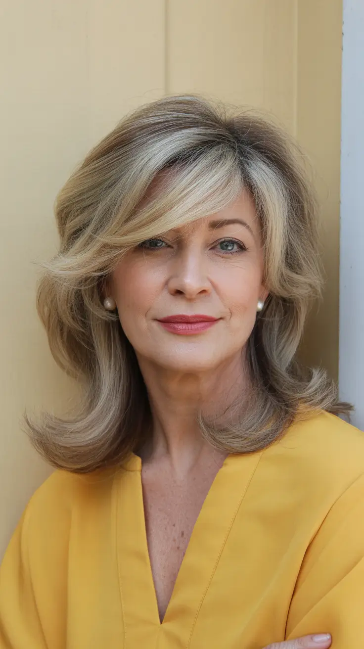 fall hair color for women over 60 Elegant Blonde Layers with Autumn Brightness