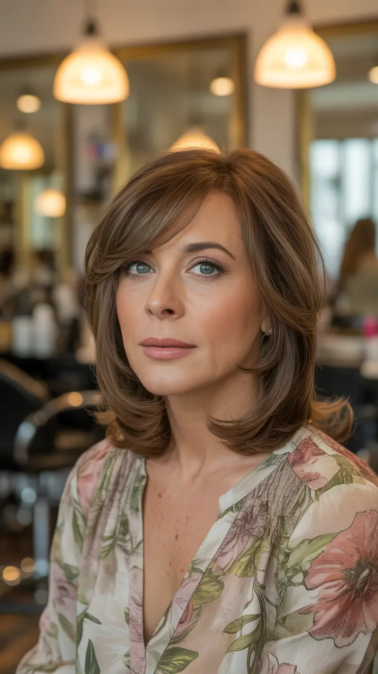 fall hair color for women over 60 Soft Mocha Bob with Sweeping Layers