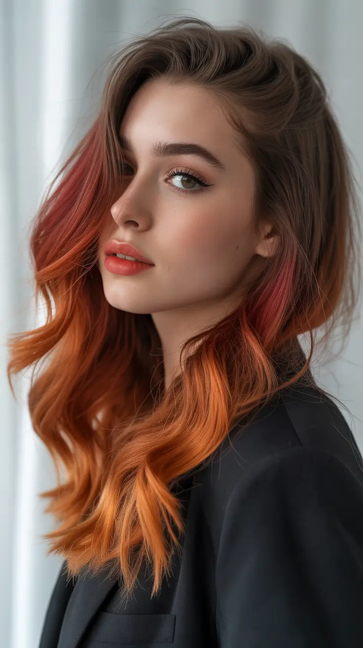2025 Fall Hair Color Guide for Deep Skin Tones Red-to-Copper Ombre Cascade
