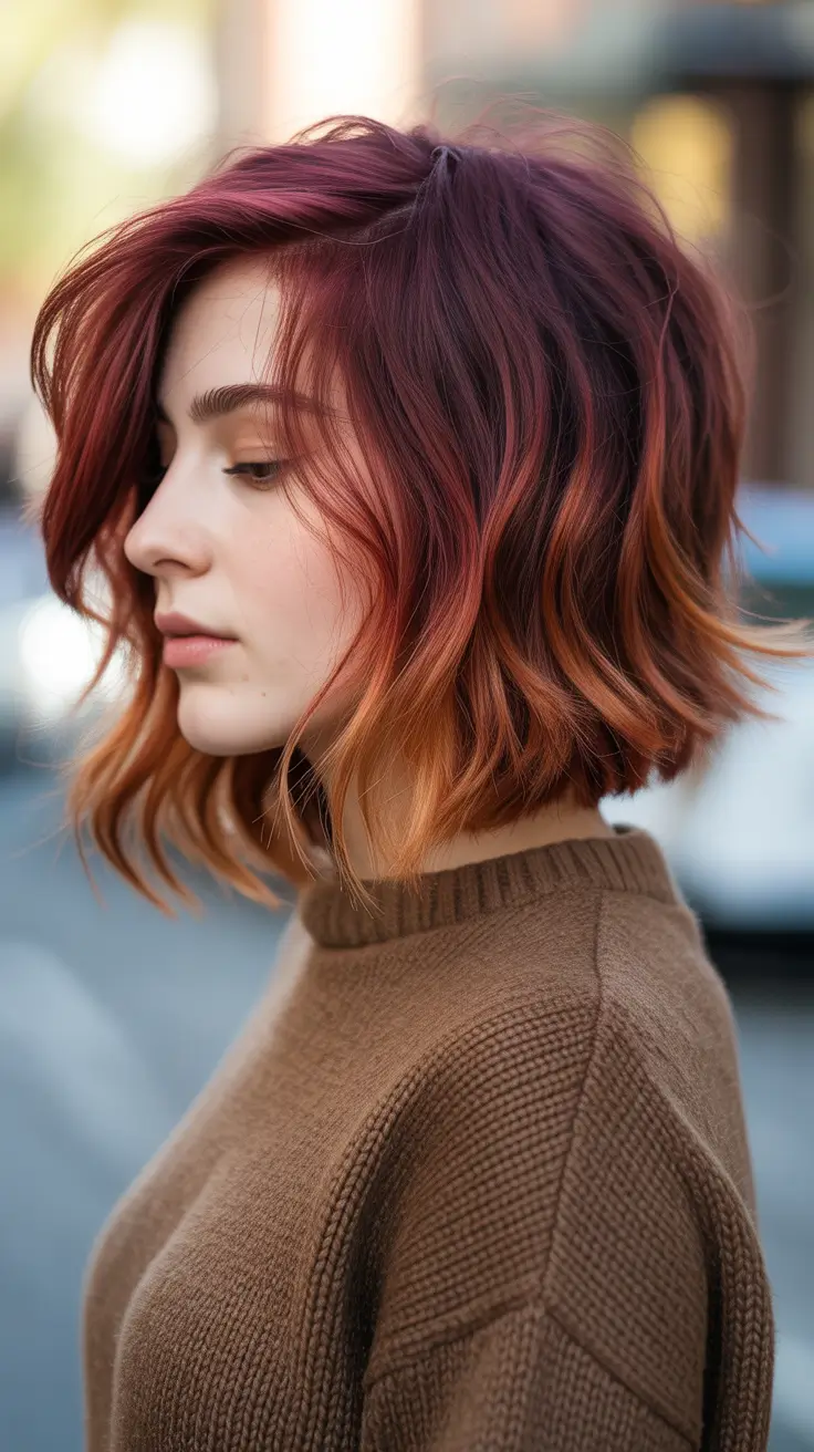 2025 Fall Hair Color Guide for Deep Skin Tones Textured Burgundy Melt Bob