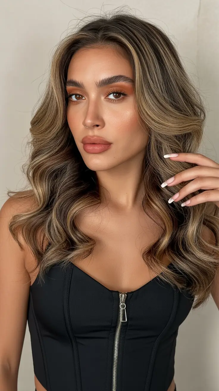 fall hair colors for cool skin tones Smoky Beige Highlights on Deep Cool Brunette