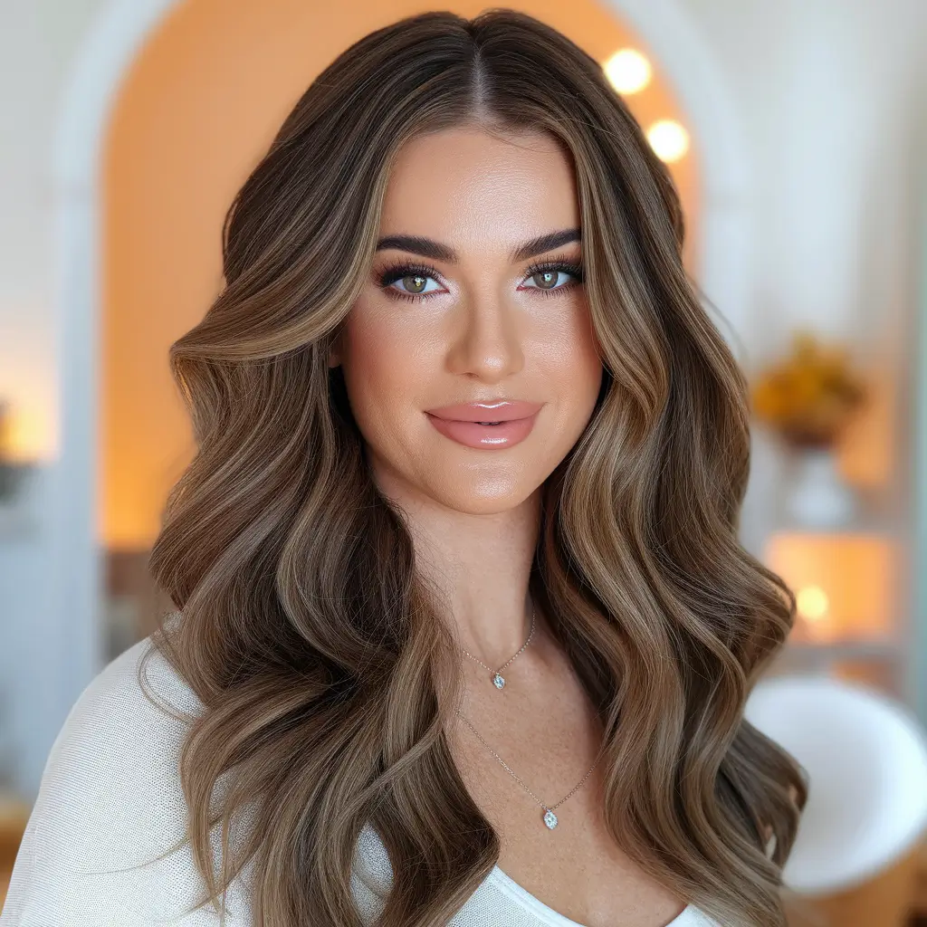 Fall hair colors for warm skin tones Honey-Toned Ribbon Balayage with Velvet Waves