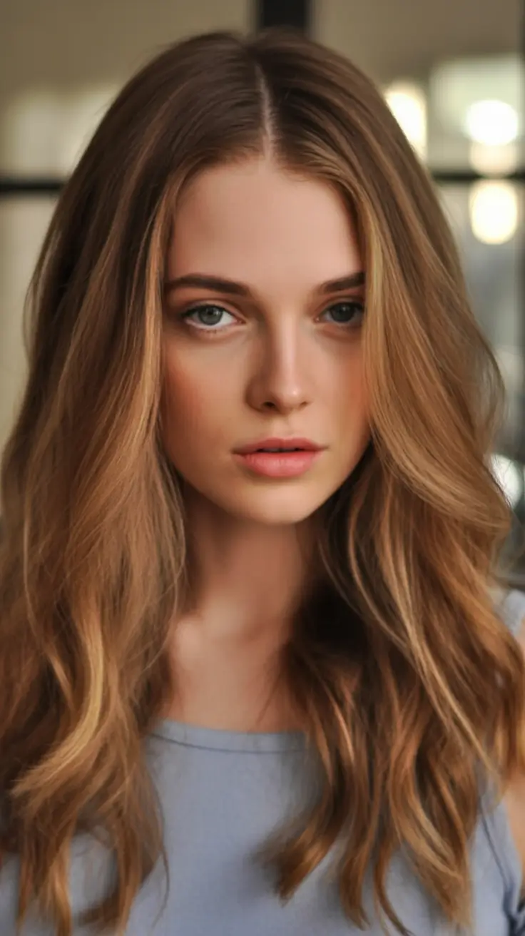 Fall hair colors for warm skin tones Light Chestnut with Soft Buttery Balayage