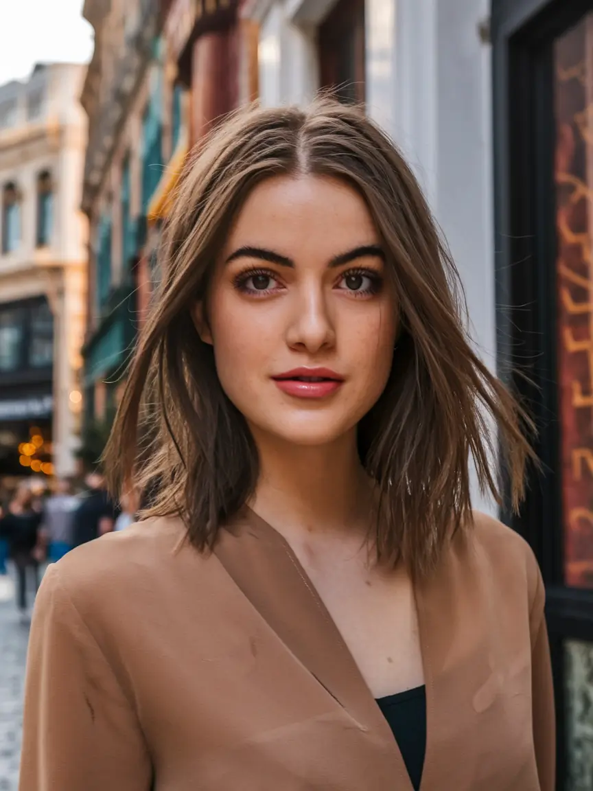 Fall hair colors for warm skin tones Muted Ash Brown Bob with Texture
