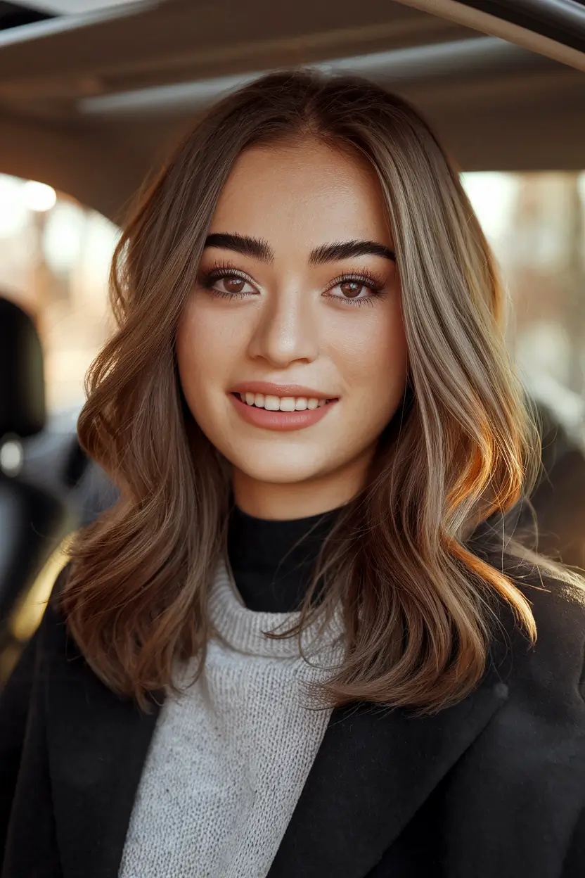 Fall hair colors for warm skin tones Neutral Chestnut Gloss with Face-Framing Layers