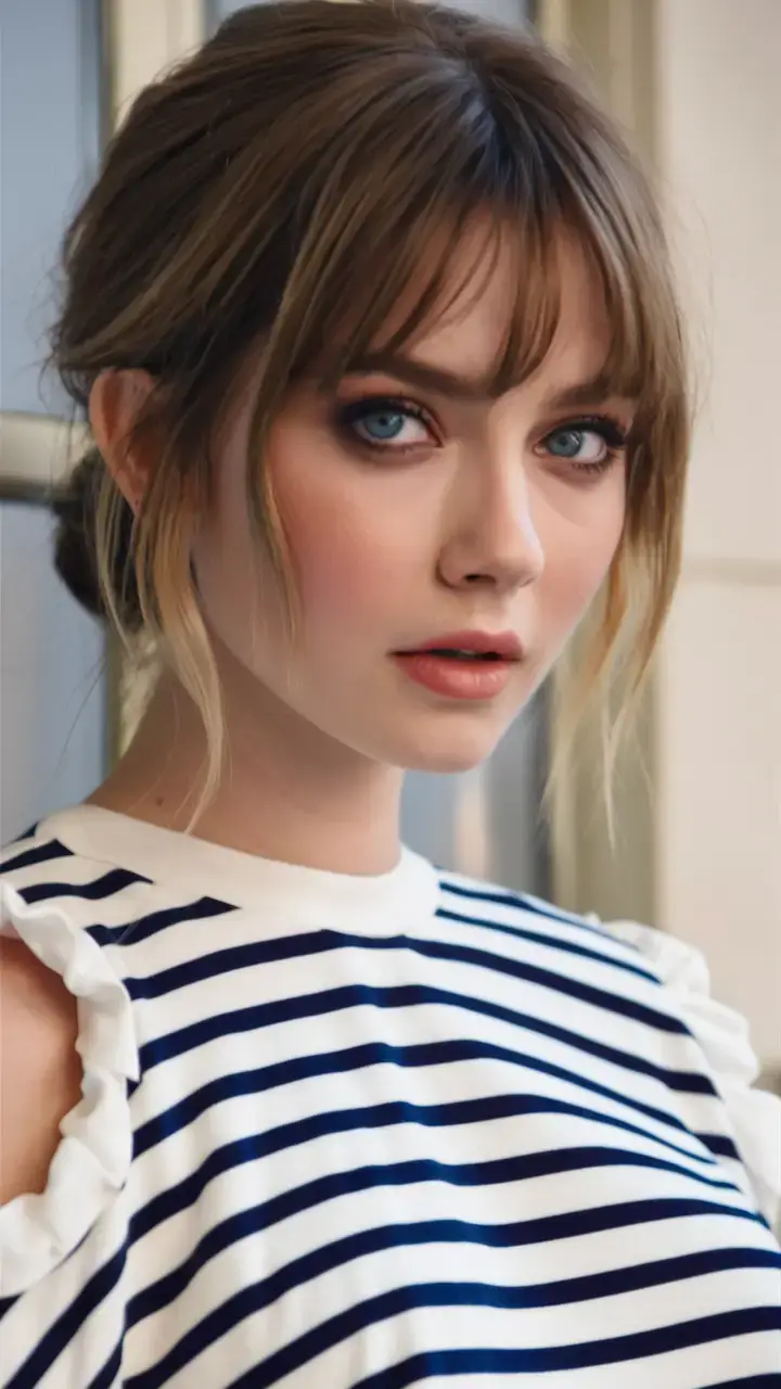 haircut with bangs straight hair Soft Updo with Face-Framing Curtain Bangs