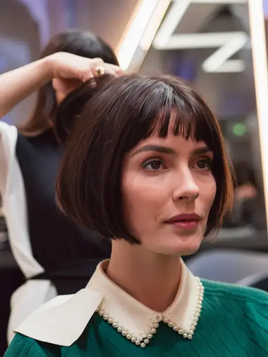 short haircut with bangs Rounded Jaw-Length Bob with Baby Bangs