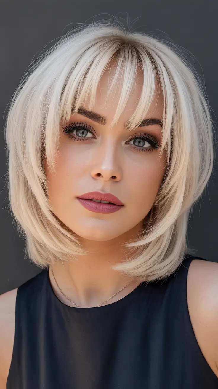 short haircut with bangs Modern French Bob with Wispy Bangs