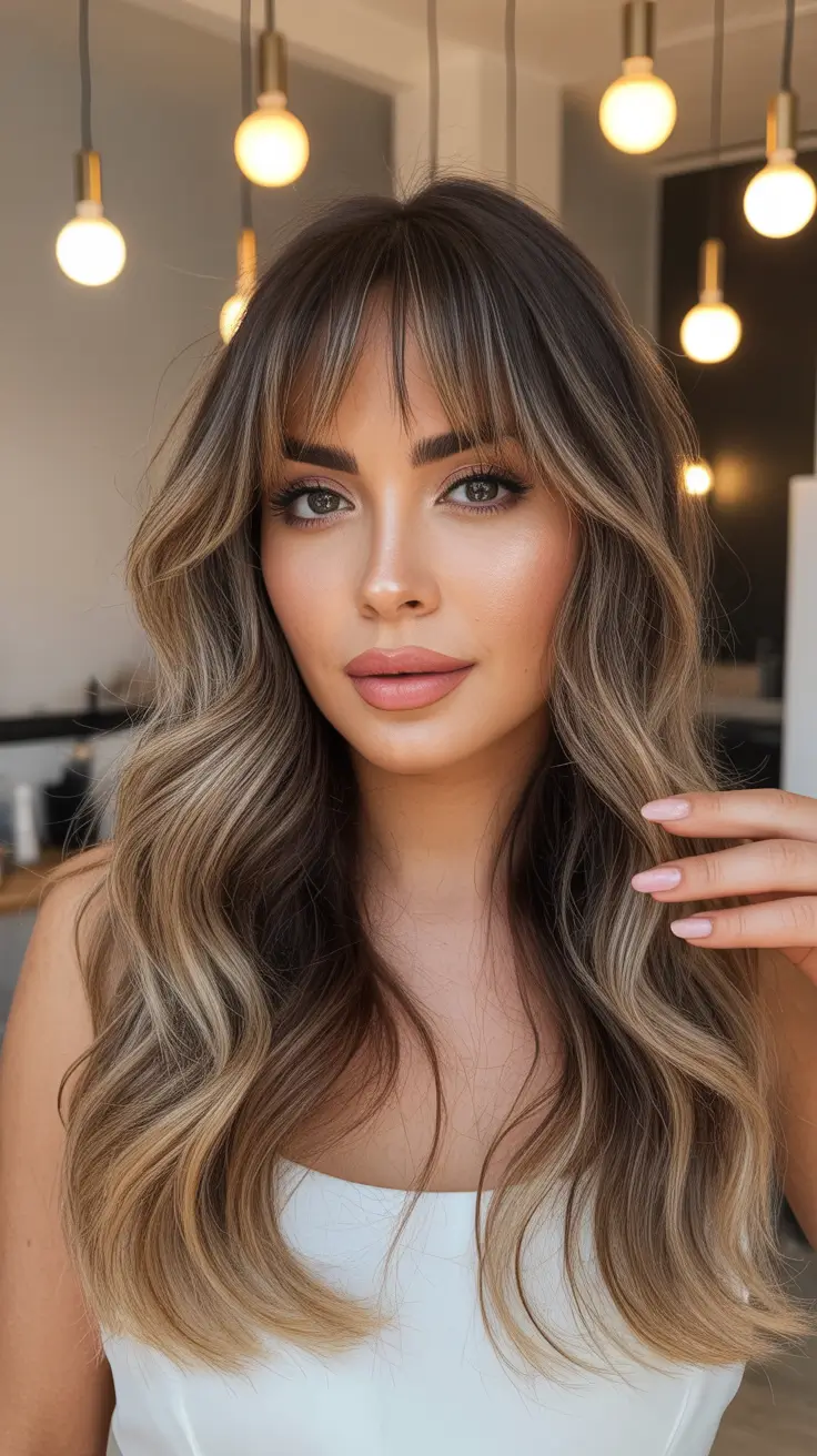 haircut with bangs long hair Long Wavy Layers with Curtain Bangs