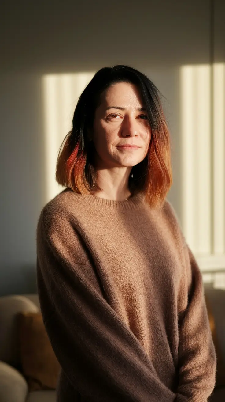 haircuts women over 40 Glossy Chestnut Layers with Face-Framing Shape