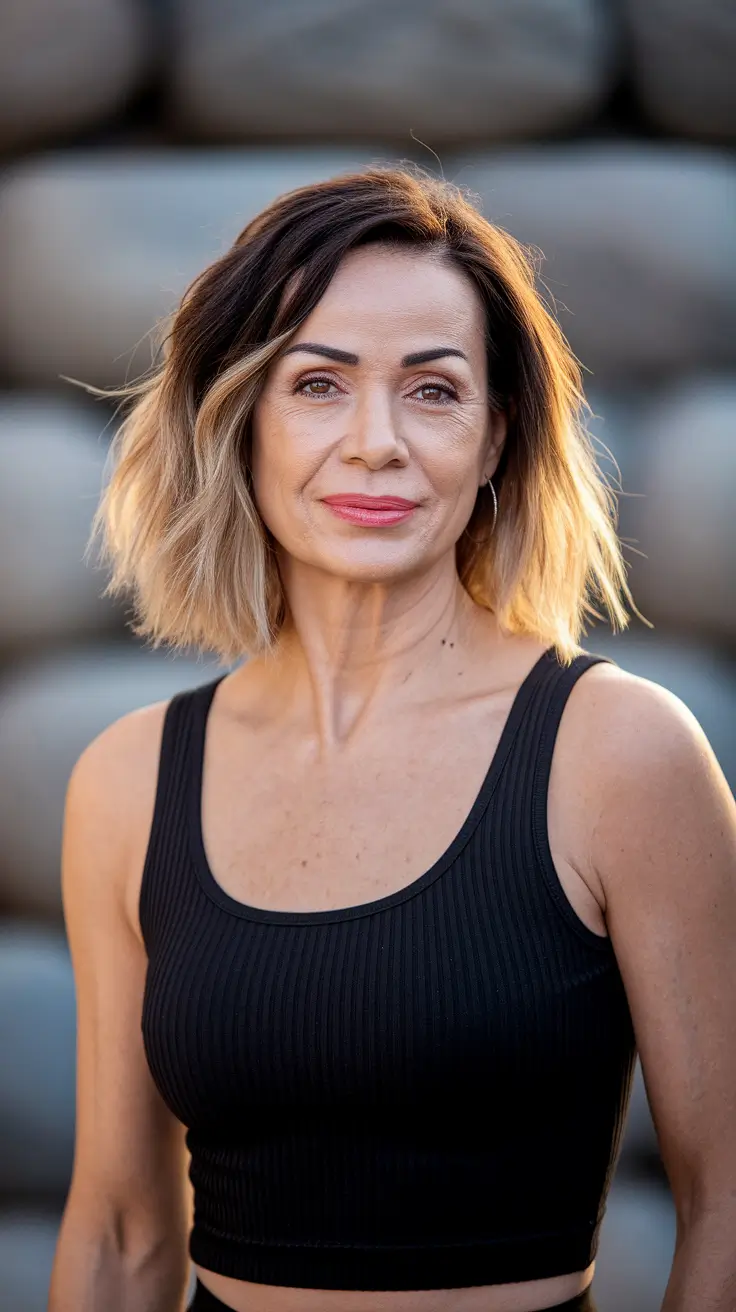 haircuts women over 40 Modern Bob with Lived-In Blonde for Confidence