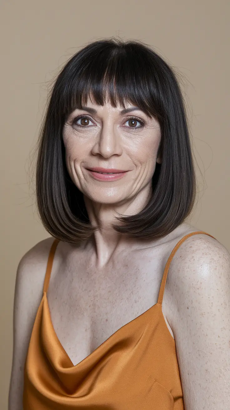 haircuts women over 40 new looks Glossy Blunt Cut with Soft Bangs
