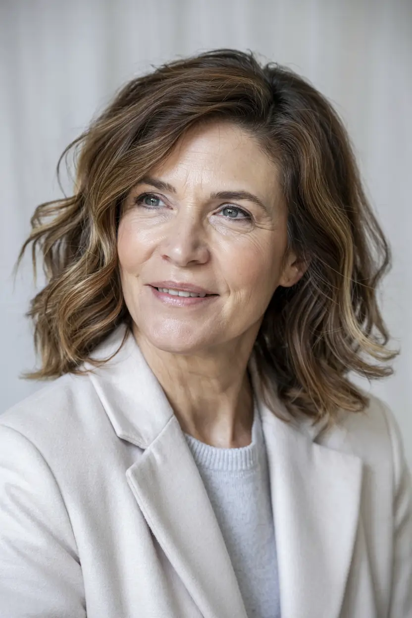fall haircuts for women Rooted Brunette Shag with Caramel Ribbon Highlights