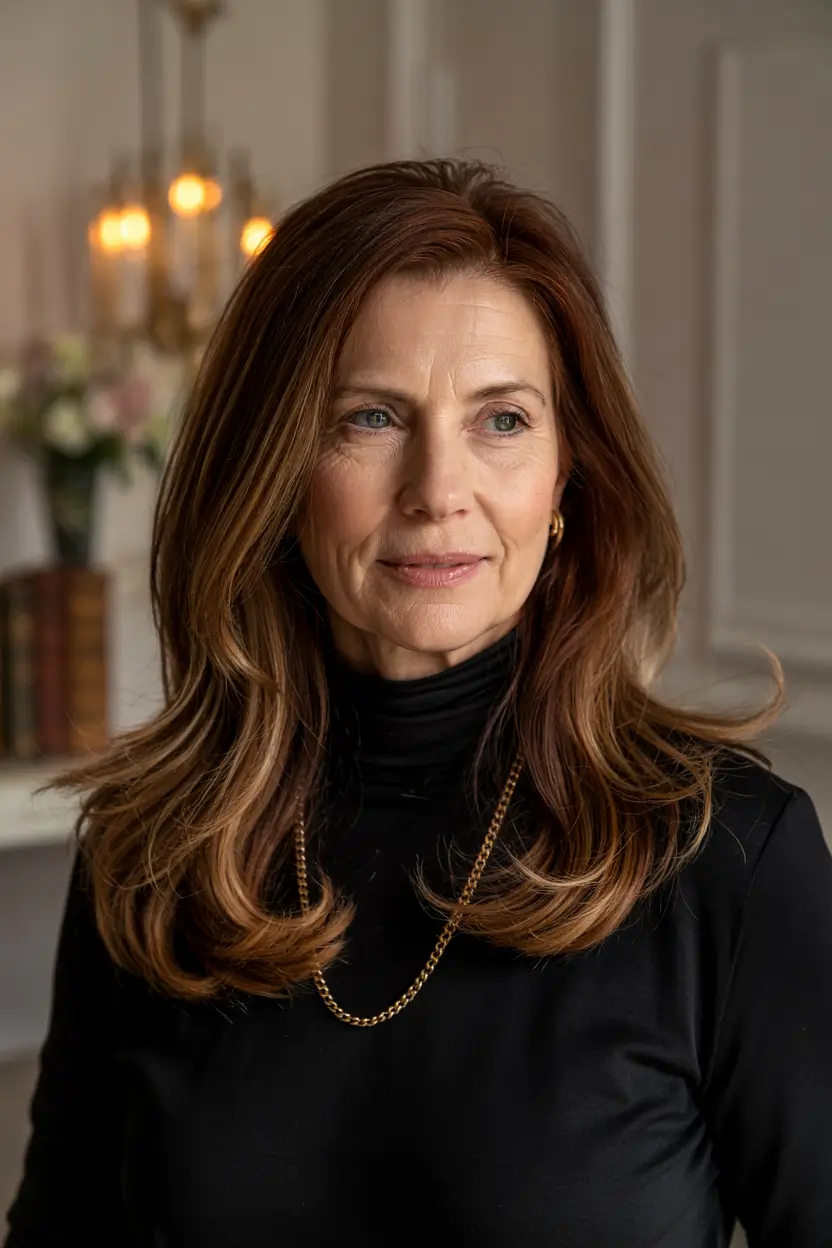 fall haircuts for women over 50 burnished chestnut layers with a luxurious fall glow