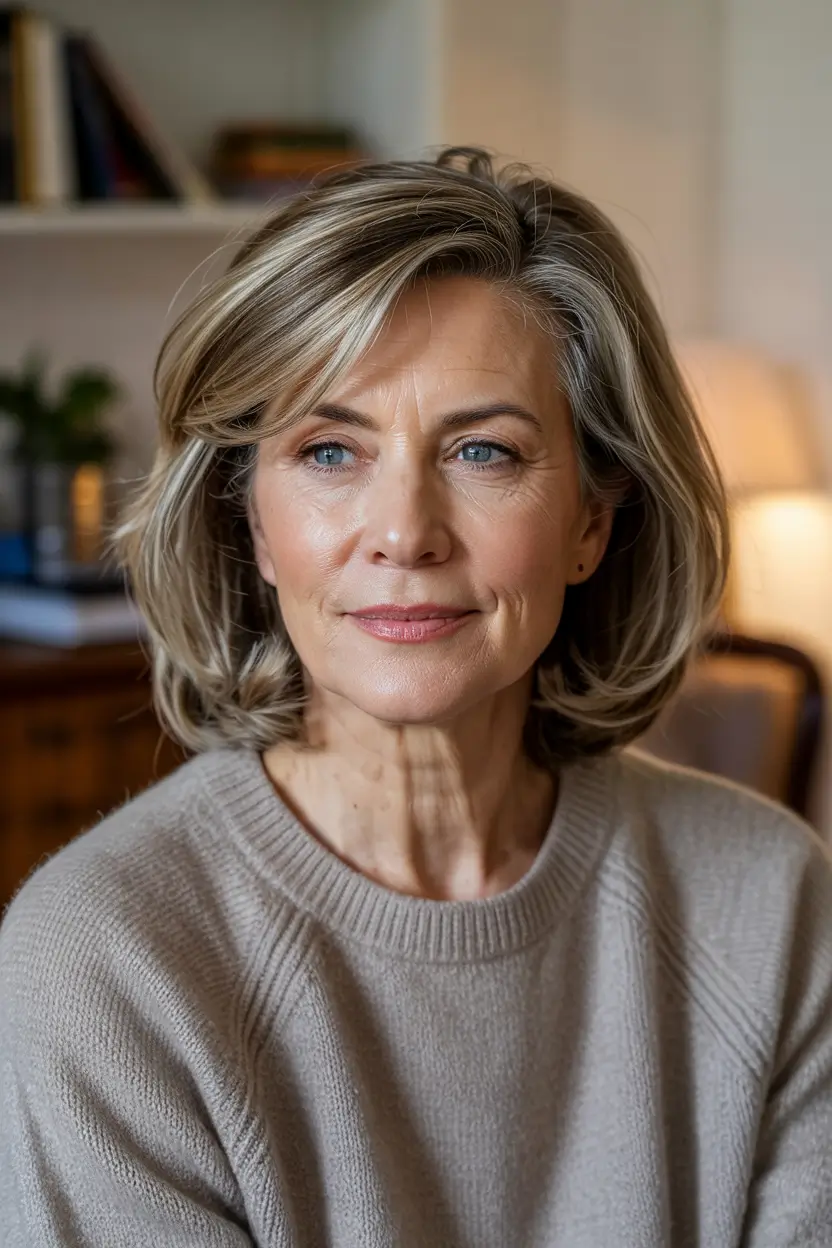fall haircuts for women over 50 soft beige bob with under-curve volume