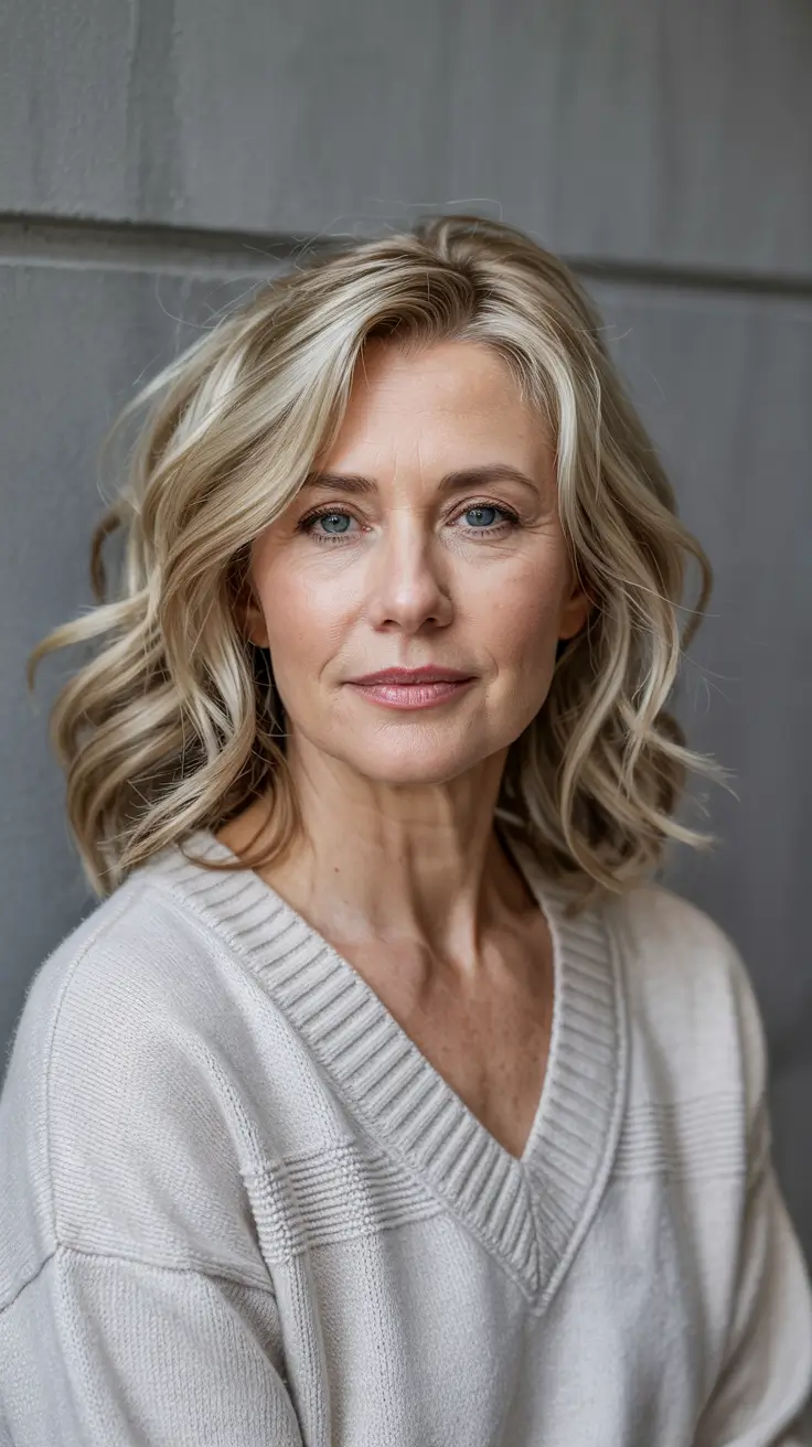 fall haircuts for women over 50 textured blonde waves with a windswept finish