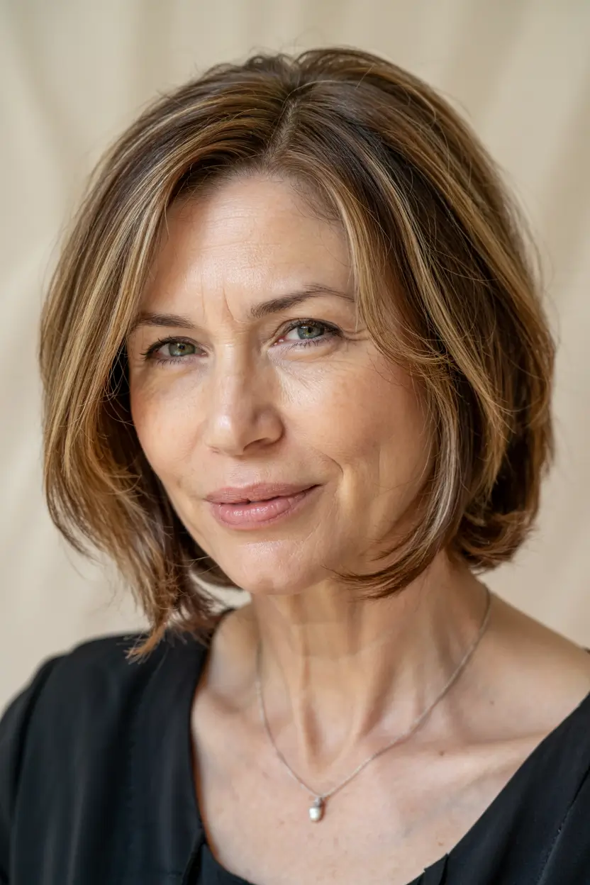 fall haircuts for women Rounded Bob with Subtle Caramel Lights