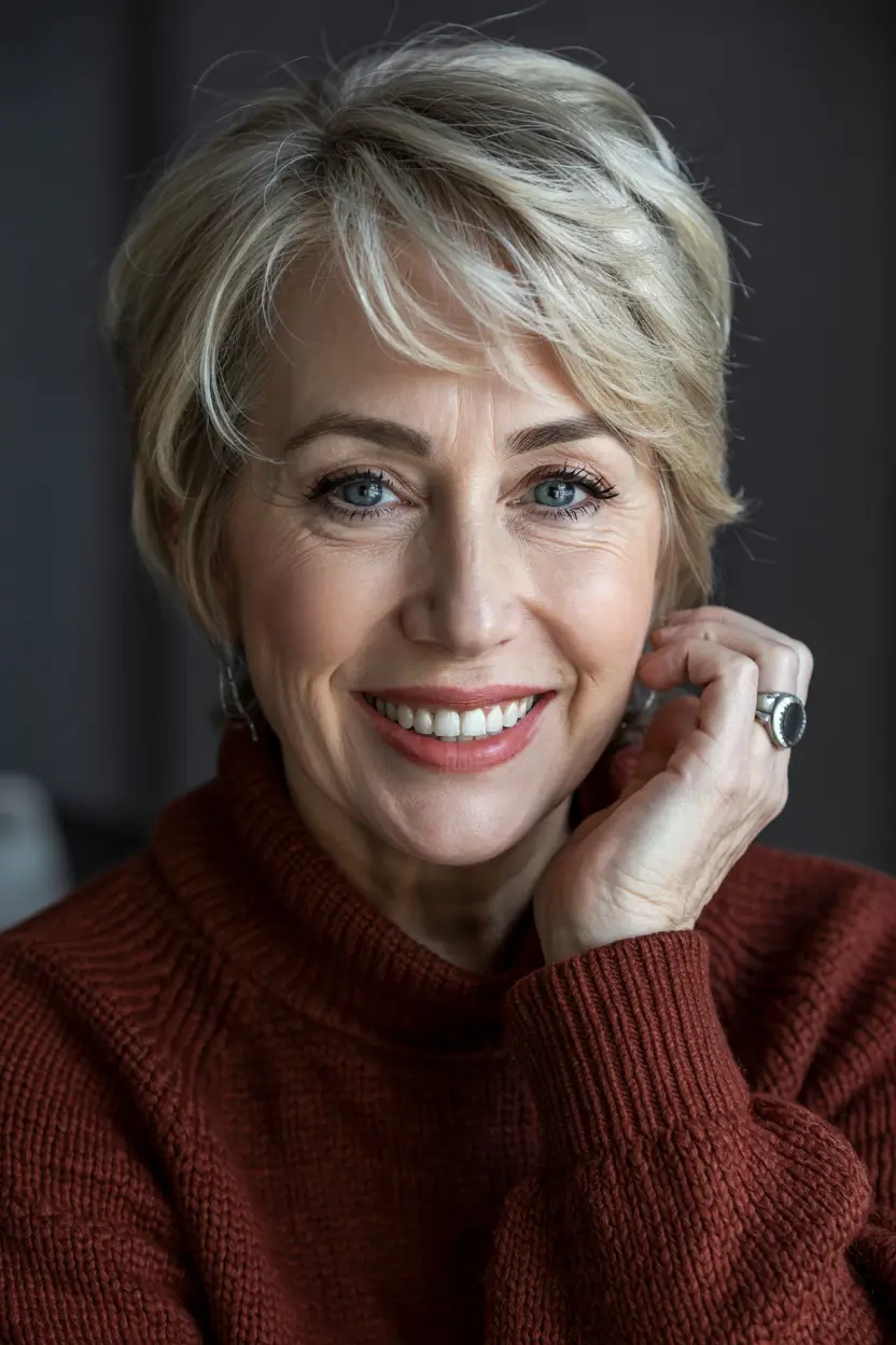 fall haircuts for women Feathered Pixie with Side Swept Bangs