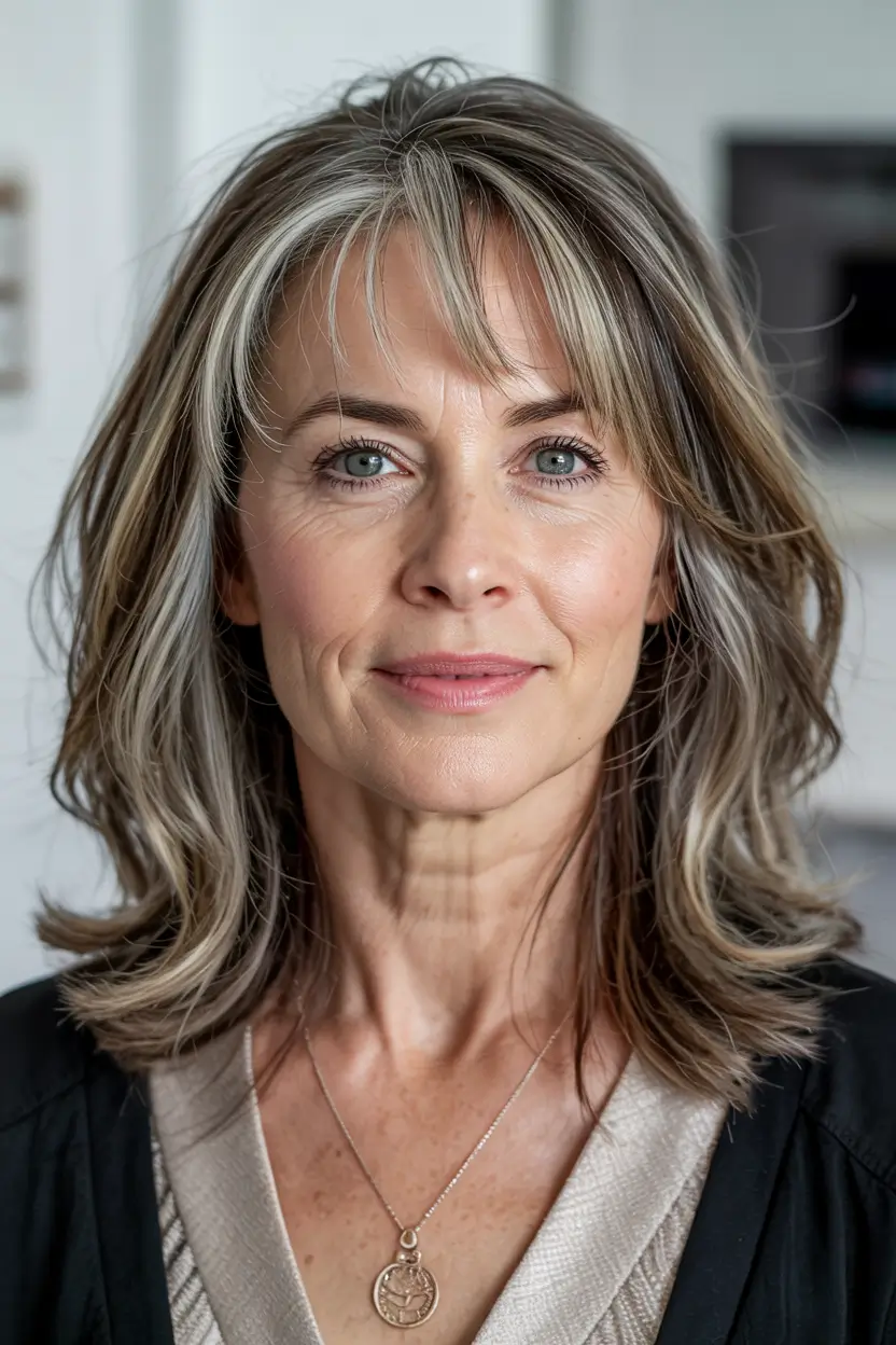 fall haircuts for women over 50 layered movement with silver-framed highlights