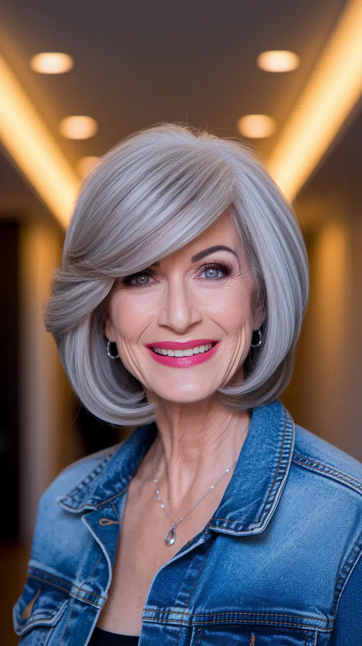 Fall haircuts for women over 60 Elegant Tapered Layers with Bangs
