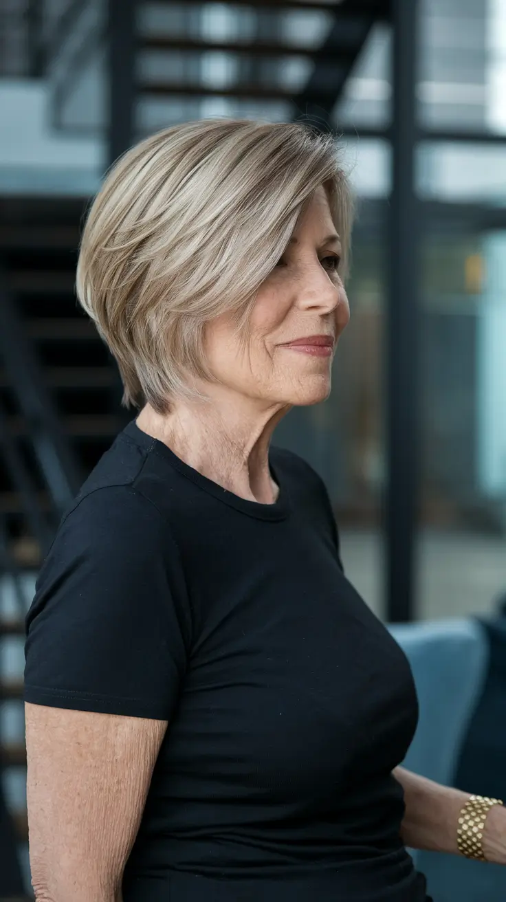 Fall haircuts for women over 60 Sleek Side-Swept Contour Bob