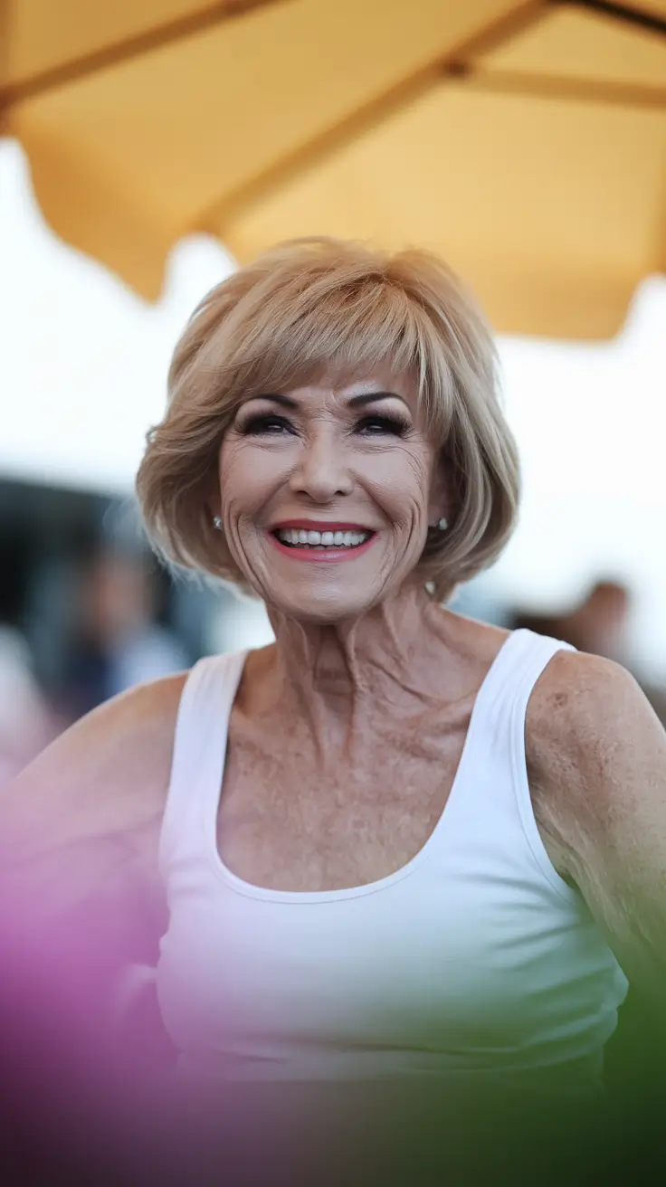 Fall haircuts for women over 60 Sun-Kissed Blonde with Feathered Volume
