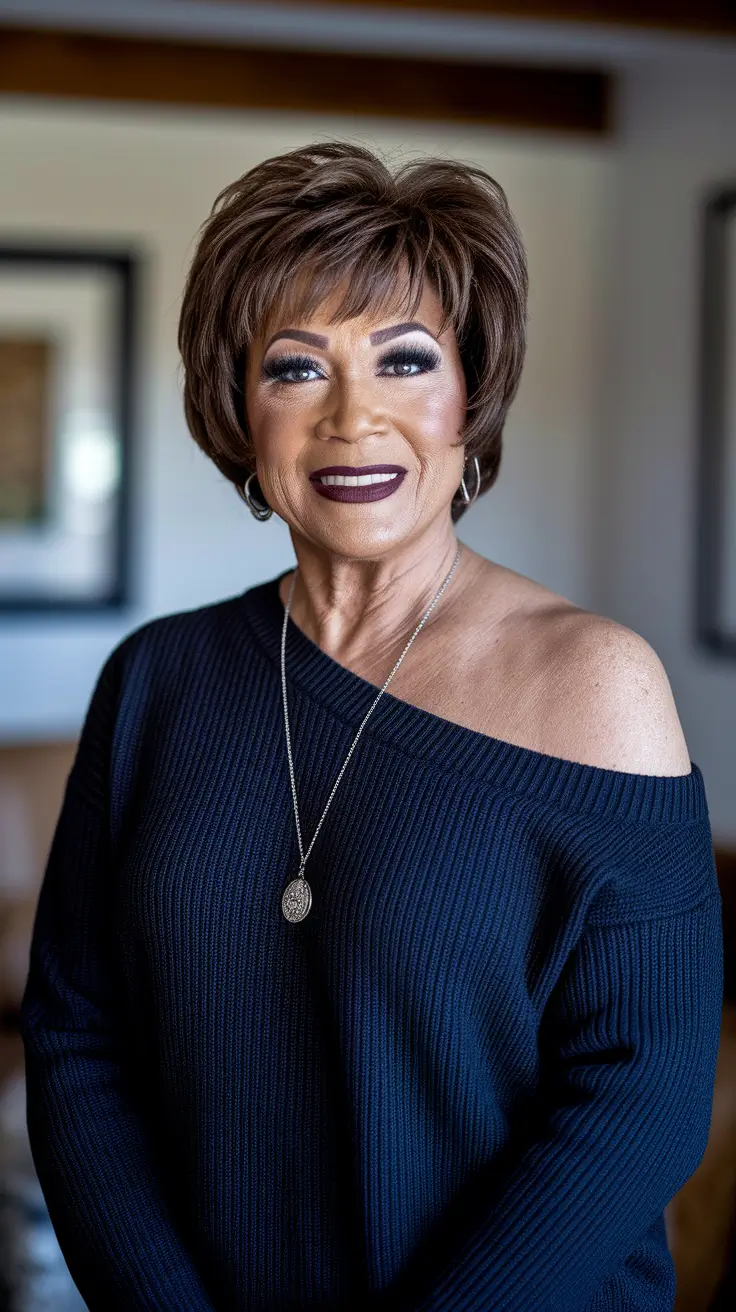 Fall haircuts for women over 60 Rounded Layered Pixie with Volume Bangs